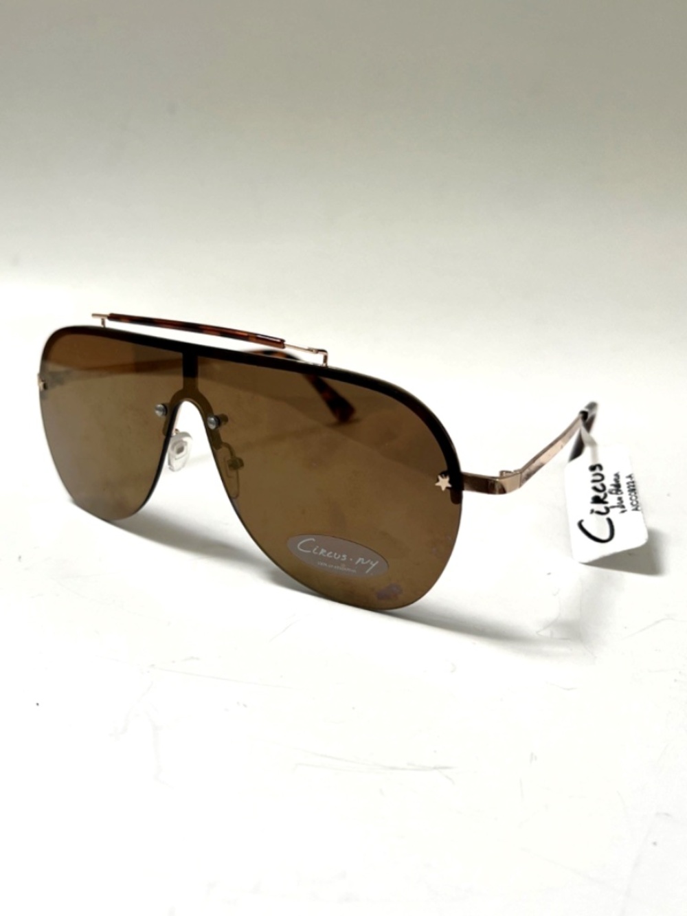 NWT CIRCUS BY SAM EDELMAN Aviator Sunglasses Double Bridge Raised Brow Bar Brown